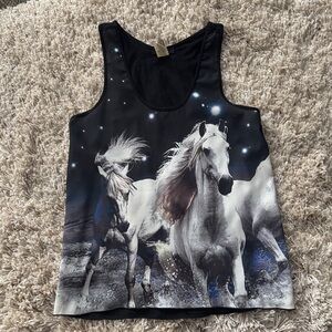 Black Flowy Tank Top with Horse Print
